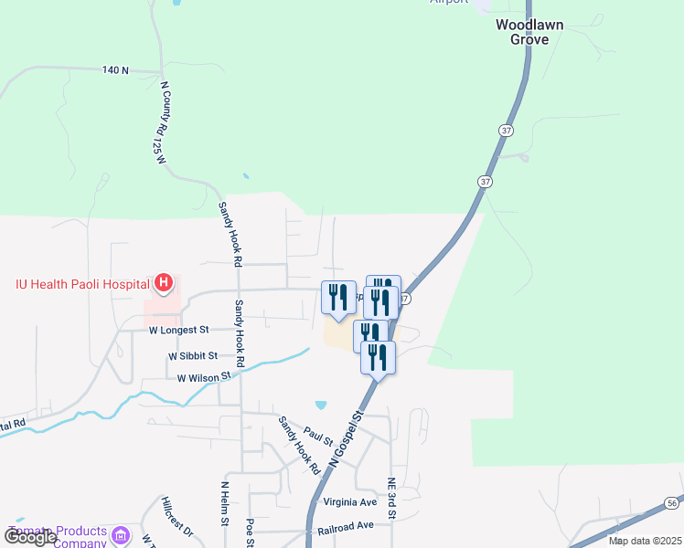 map of restaurants, bars, coffee shops, grocery stores, and more near 176 East Hospital Road in Paoli