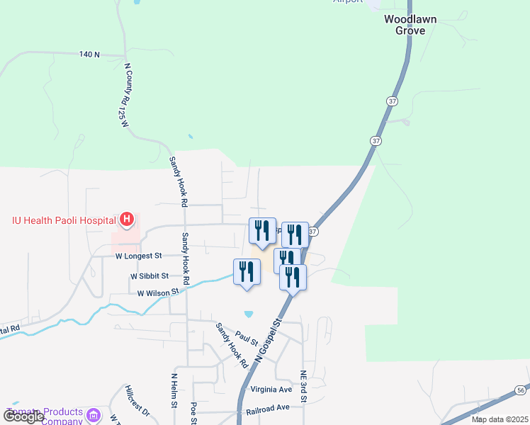 map of restaurants, bars, coffee shops, grocery stores, and more near 176 East Hospital Road in Paoli