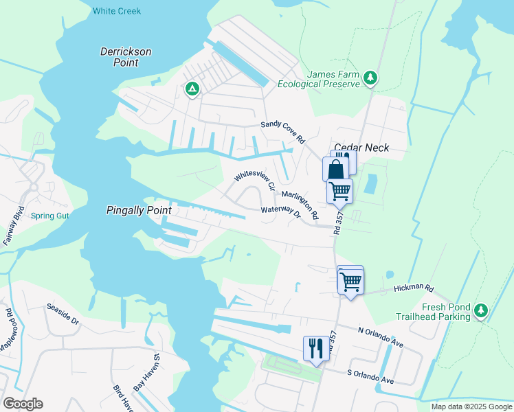 map of restaurants, bars, coffee shops, grocery stores, and more near 38280 Waterway Drive in Ocean View