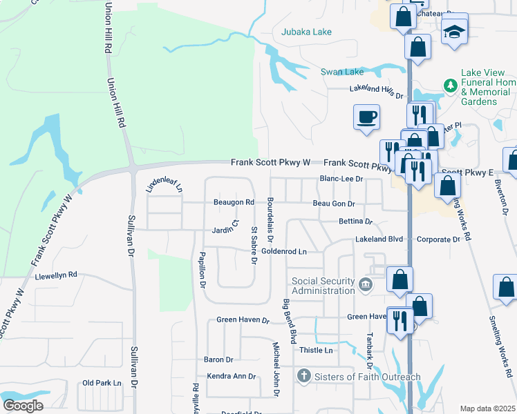 map of restaurants, bars, coffee shops, grocery stores, and more near 300 Saint Sabre Drive in Belleville
