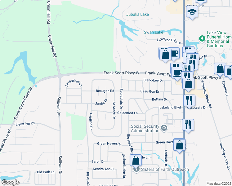 map of restaurants, bars, coffee shops, grocery stores, and more near 300 Saint Sabre Drive in Belleville