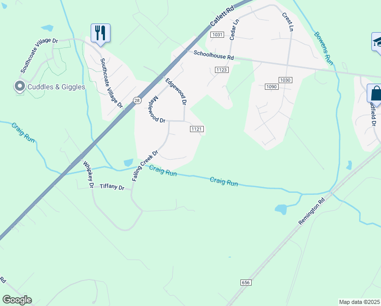 map of restaurants, bars, coffee shops, grocery stores, and more near 6557 Cottonwood Drive in Bealeton