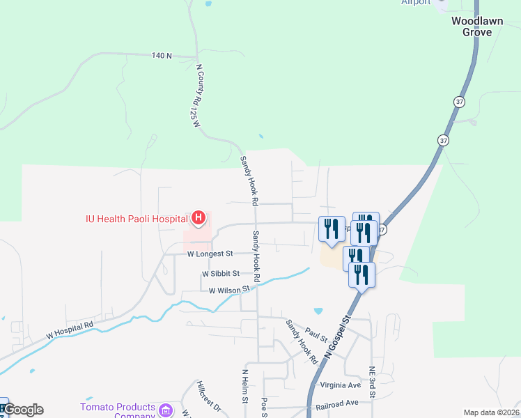 map of restaurants, bars, coffee shops, grocery stores, and more near 293 West Daniel Lane in Paoli