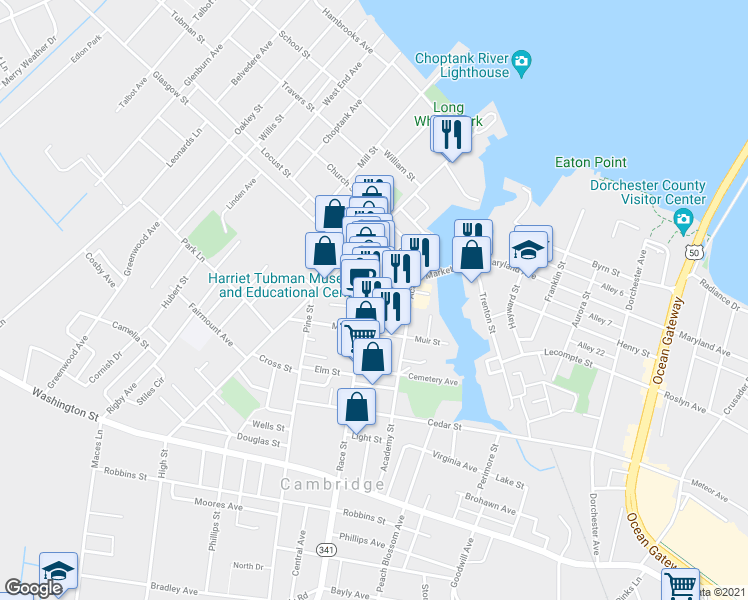 map of restaurants, bars, coffee shops, grocery stores, and more near 420 Race Street in Cambridge