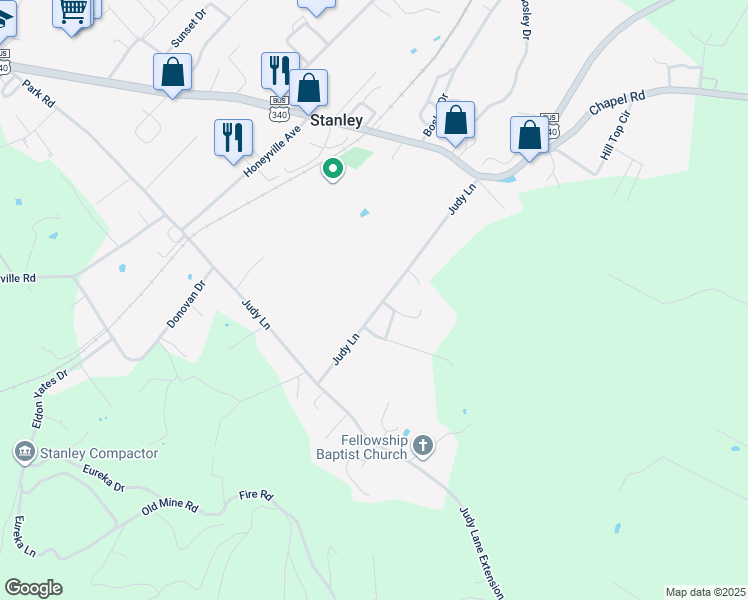 map of restaurants, bars, coffee shops, grocery stores, and more near 896 Judy Lane in Stanley
