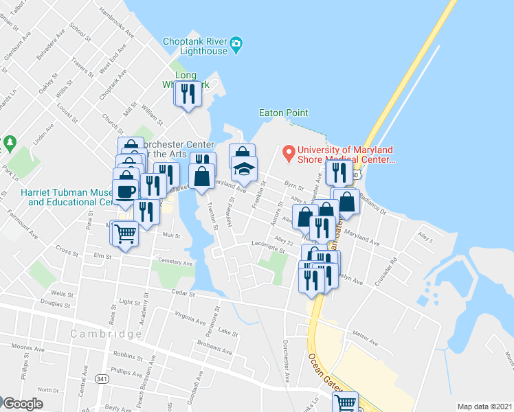map of restaurants, bars, coffee shops, grocery stores, and more near 200 Franklin Street in Cambridge