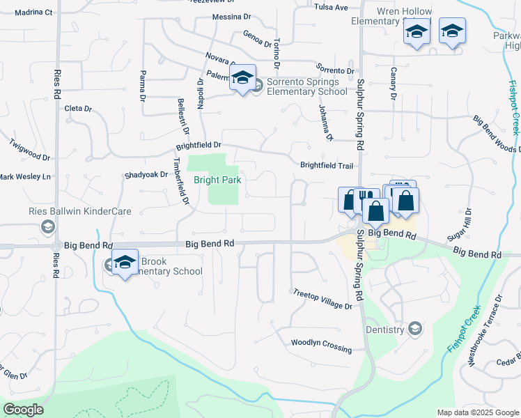 map of restaurants, bars, coffee shops, grocery stores, and more near 367 Windyoak Drive in Ballwin