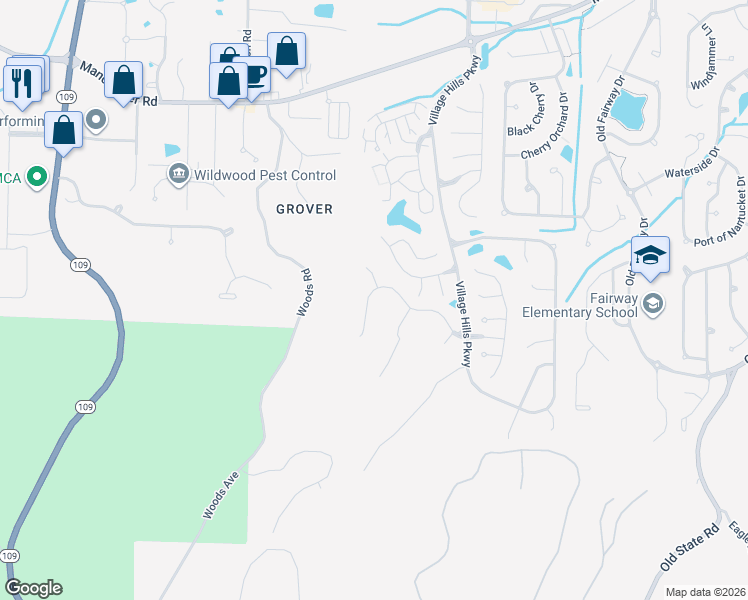 map of restaurants, bars, coffee shops, grocery stores, and more near 16608 Willow Glen Dr in Wildwood