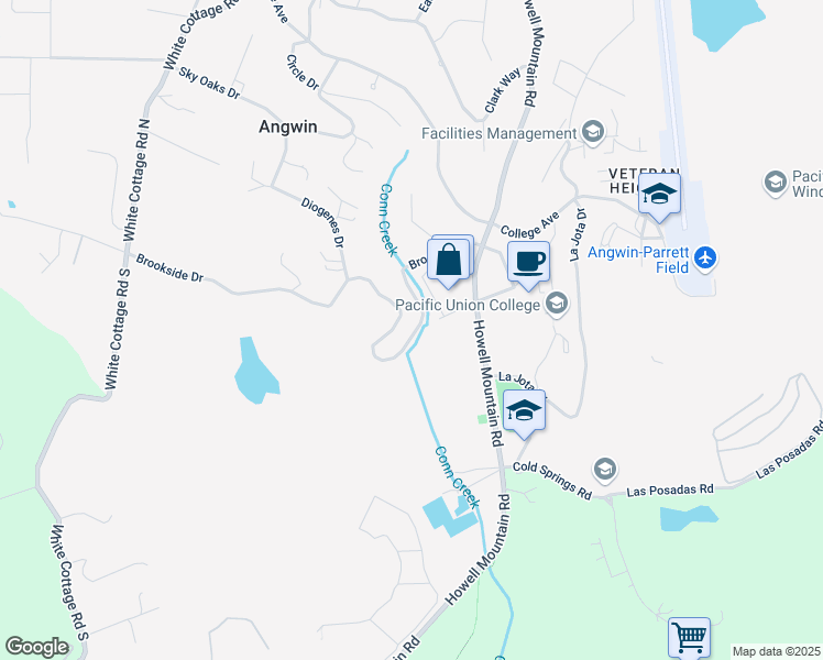 map of restaurants, bars, coffee shops, grocery stores, and more near 170 Brookside Drive in Angwin