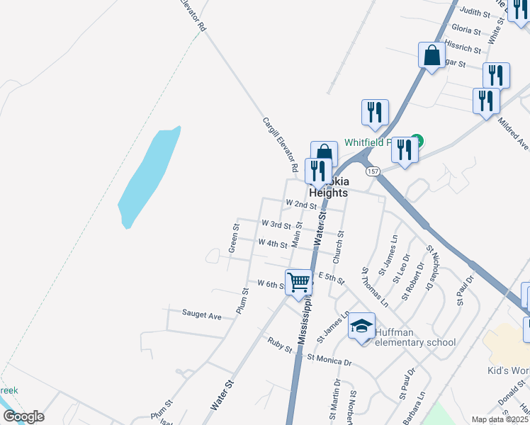 map of restaurants, bars, coffee shops, grocery stores, and more near 210 Plum Street in Cahokia