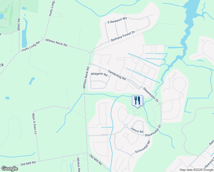 map of restaurants, bars, coffee shops, grocery stores, and more near 32671 Widgeon Road in Ocean View