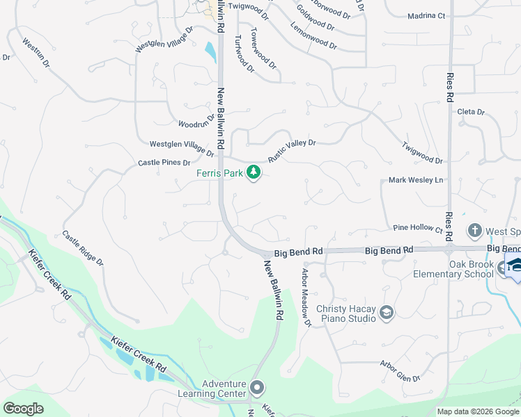 map of restaurants, bars, coffee shops, grocery stores, and more near 630 Nanceen Court in Ballwin