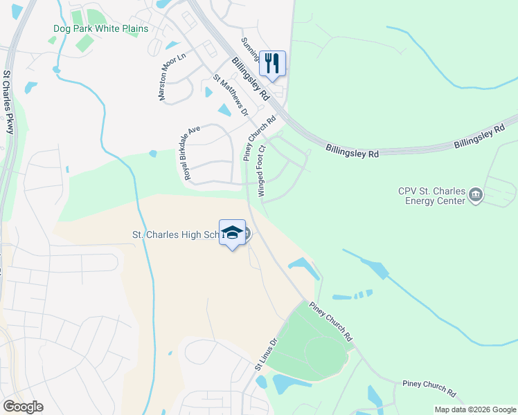 map of restaurants, bars, coffee shops, grocery stores, and more near 11943 Winged Foot Court in Waldorf