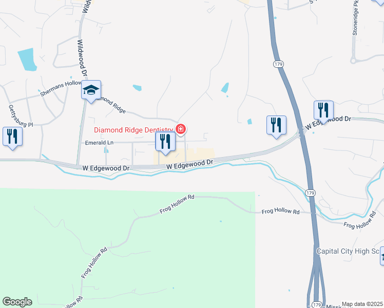map of restaurants, bars, coffee shops, grocery stores, and more near 1053 Diamond Ridge in Jefferson City