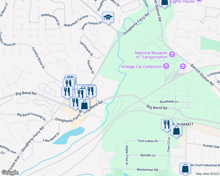map of restaurants, bars, coffee shops, grocery stores, and more near 13501 Big Bend Road in St. Louis