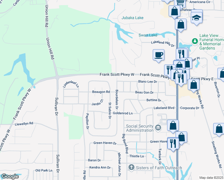 map of restaurants, bars, coffee shops, grocery stores, and more near 300 Saint Sabre Drive in Belleville