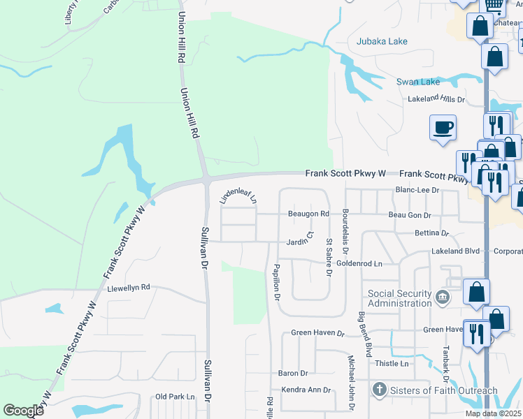 map of restaurants, bars, coffee shops, grocery stores, and more near 14 Lindenleaf Lane in Belleville