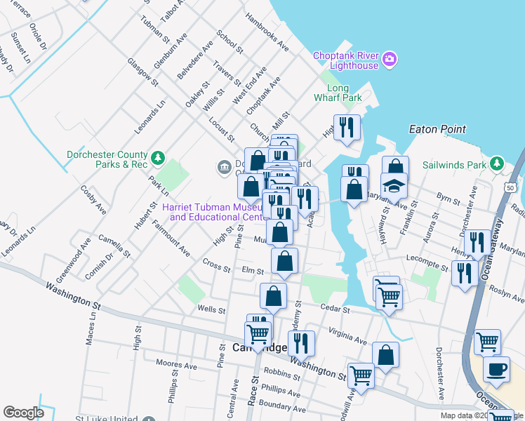 map of restaurants, bars, coffee shops, grocery stores, and more near 506 Gay Street in Cambridge