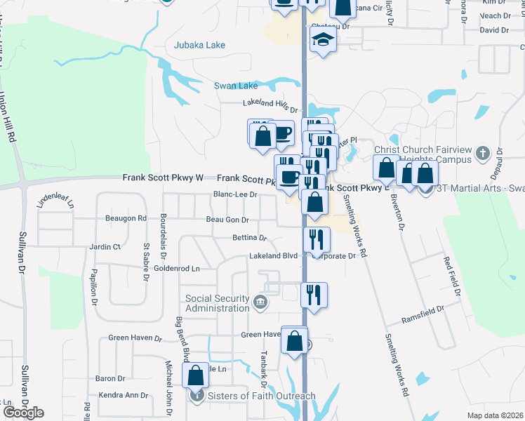 map of restaurants, bars, coffee shops, grocery stores, and more near 100 Beau Gon Drive in Swansea