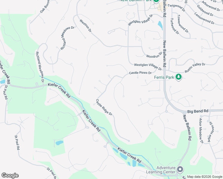 map of restaurants, bars, coffee shops, grocery stores, and more near 837 Castle Pines Drive in Ballwin