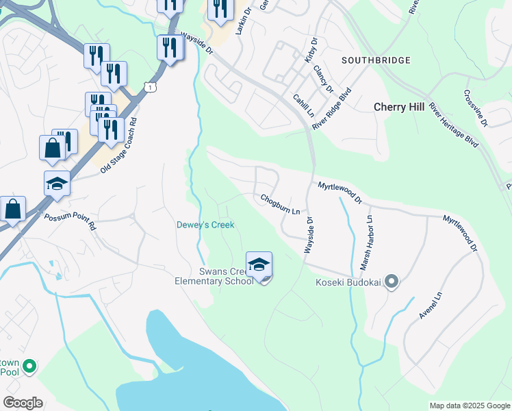 map of restaurants, bars, coffee shops, grocery stores, and more near 17532 October Glory Loop in Dumfries