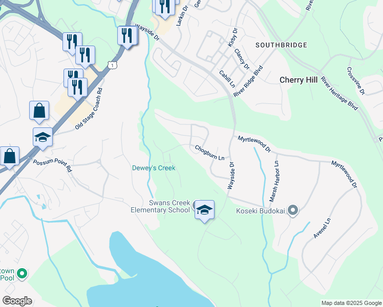 map of restaurants, bars, coffee shops, grocery stores, and more near 17532 October Glory Loop in Dumfries