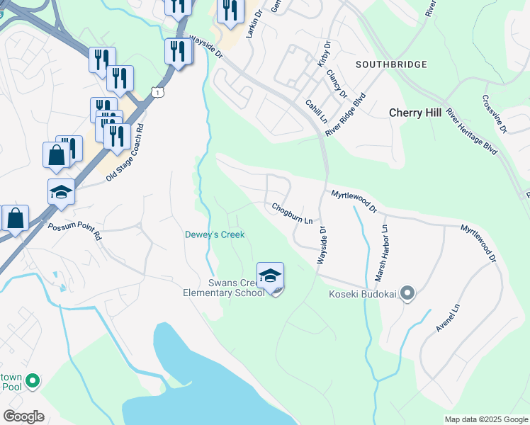 map of restaurants, bars, coffee shops, grocery stores, and more near 17528 October Glory Loop in Dumfries