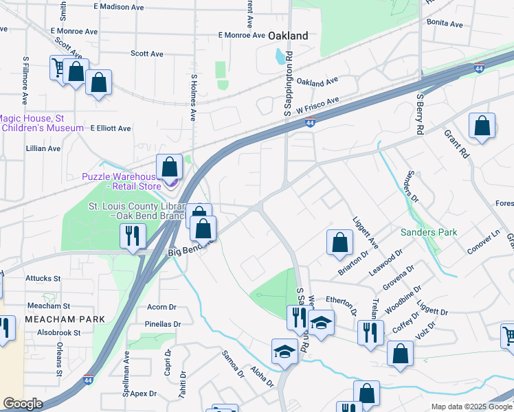map of restaurants, bars, coffee shops, grocery stores, and more near 809 Sappington Road in St. Louis