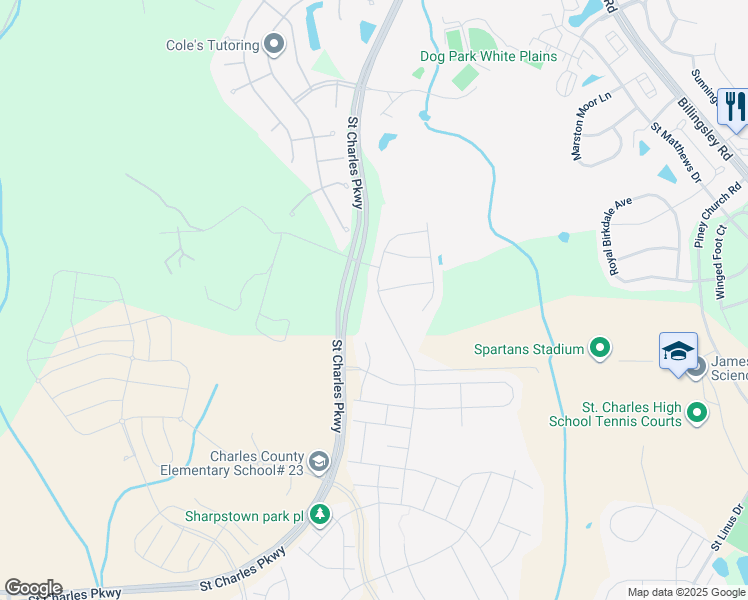 map of restaurants, bars, coffee shops, grocery stores, and more near 5149 Atlantis Lane in White Plains