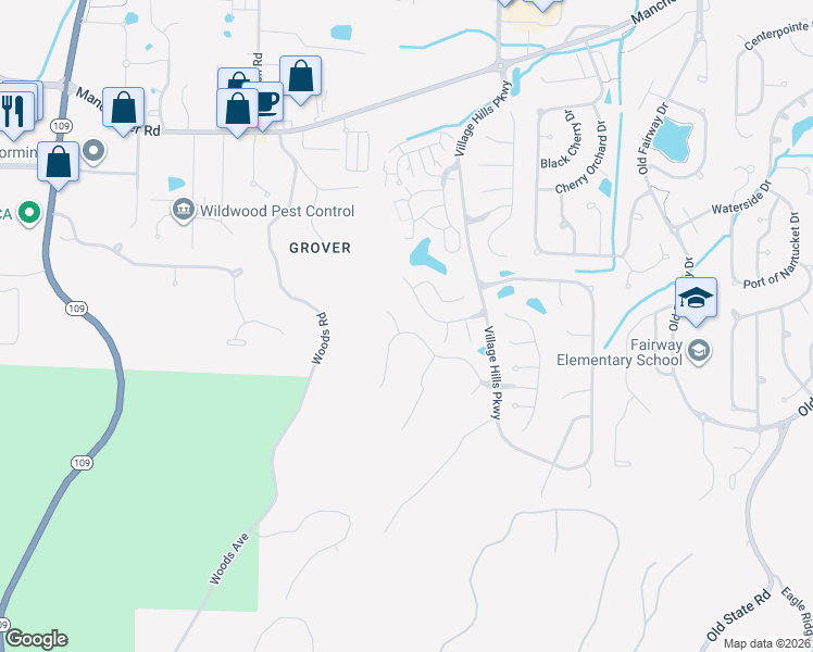 map of restaurants, bars, coffee shops, grocery stores, and more near 16608 Willow Glen Drive in Wildwood