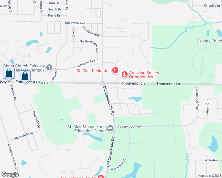 map of restaurants, bars, coffee shops, grocery stores, and more near 4900 Old Collinsville Road in Swansea