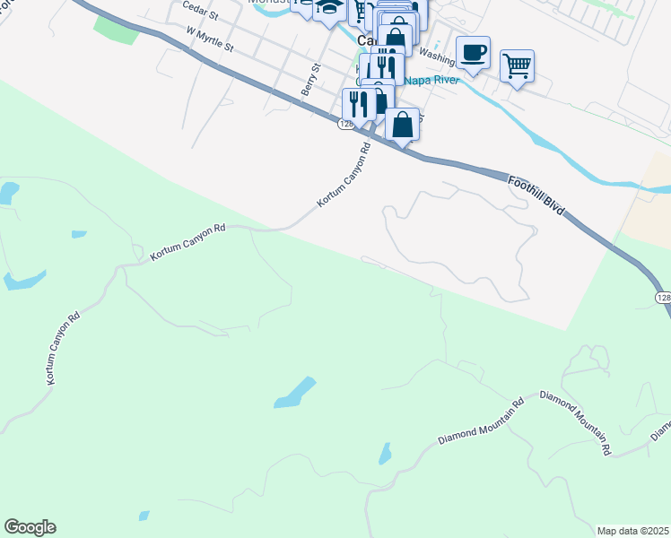 map of restaurants, bars, coffee shops, grocery stores, and more near 511 Kortum Canyon Road in Calistoga