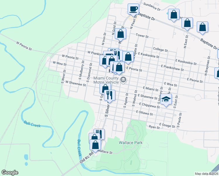 map of restaurants, bars, coffee shops, grocery stores, and more near in Paola