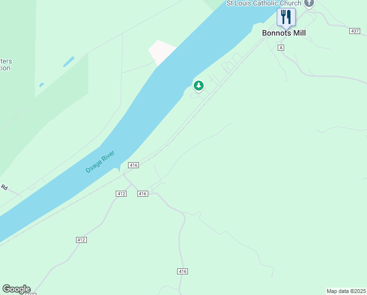 map of restaurants, bars, coffee shops, grocery stores, and more near 1385 County Road 416 in Bonnots Mill
