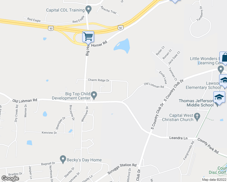 map of restaurants, bars, coffee shops, grocery stores, and more near 4919 Charm Oak Drive in Jefferson City