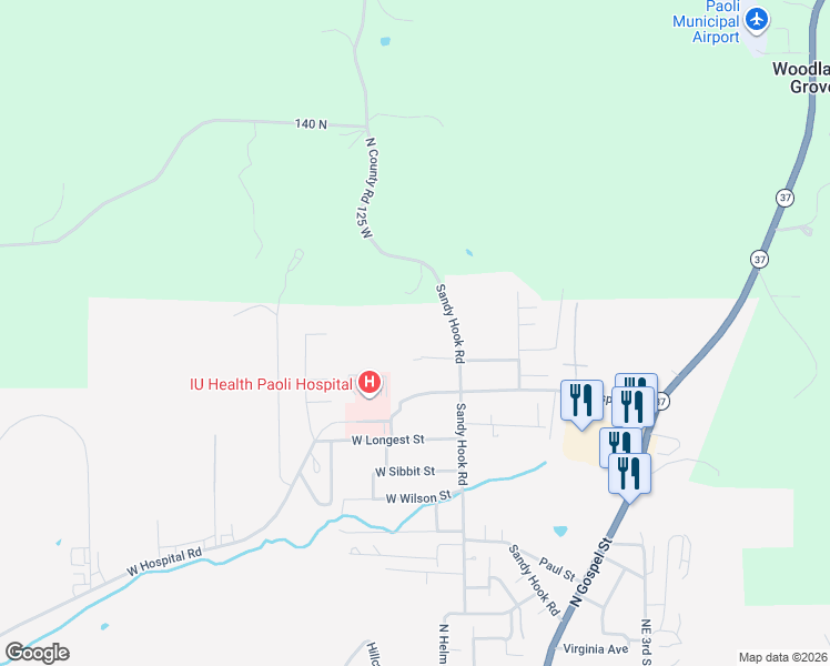 map of restaurants, bars, coffee shops, grocery stores, and more near 293 West Daniel Lane in Paoli