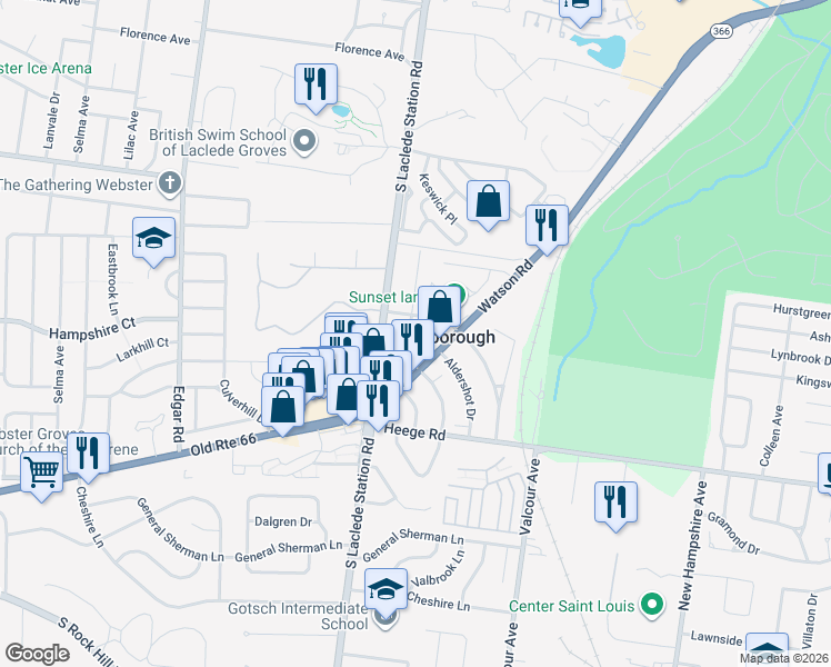 map of restaurants, bars, coffee shops, grocery stores, and more near 1216 Pembroke Drive in St. Louis
