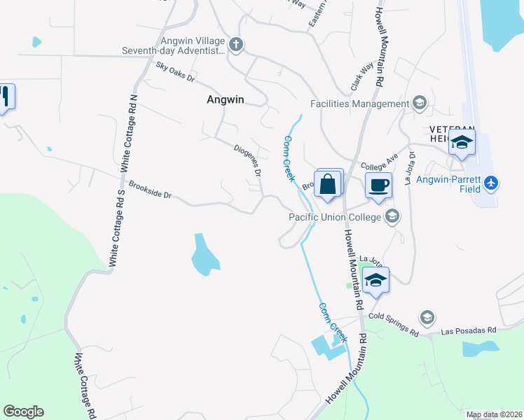 map of restaurants, bars, coffee shops, grocery stores, and more near 285 Brookside Drive in Angwin