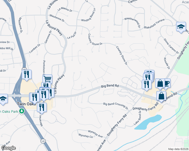 map of restaurants, bars, coffee shops, grocery stores, and more near 952 Imperial Point in Ballwin