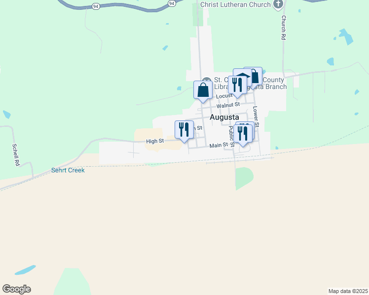 map of restaurants, bars, coffee shops, grocery stores, and more near 5634 High Street in Augusta
