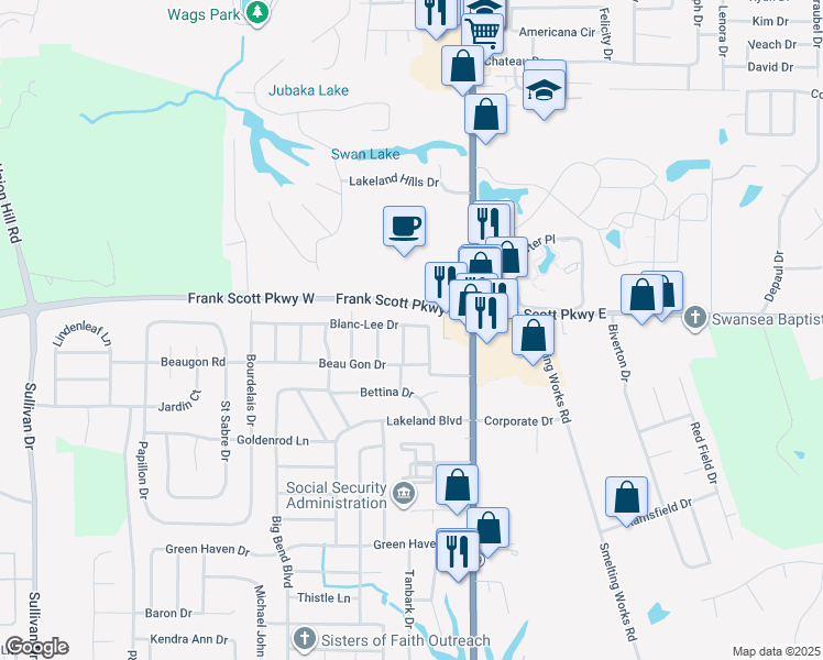 map of restaurants, bars, coffee shops, grocery stores, and more near 47 Blanc-Lee Drive in Belleville