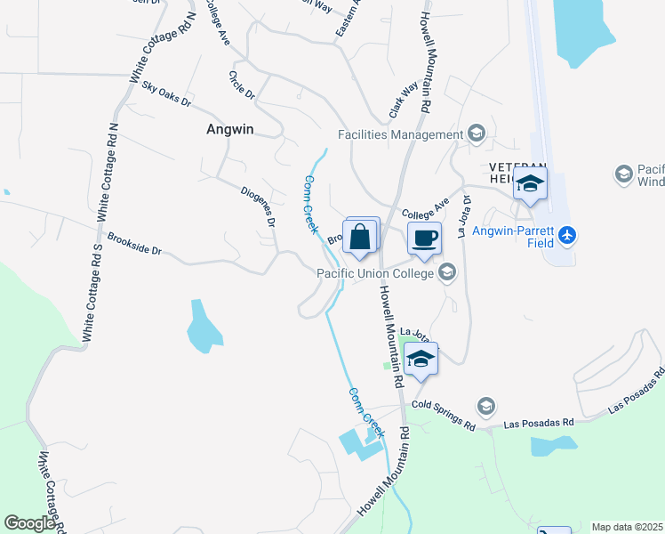 map of restaurants, bars, coffee shops, grocery stores, and more near 134 Brookside Dr in Angwin