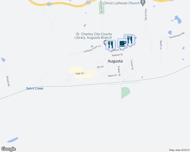 map of restaurants, bars, coffee shops, grocery stores, and more near 5634 High Street in Augusta