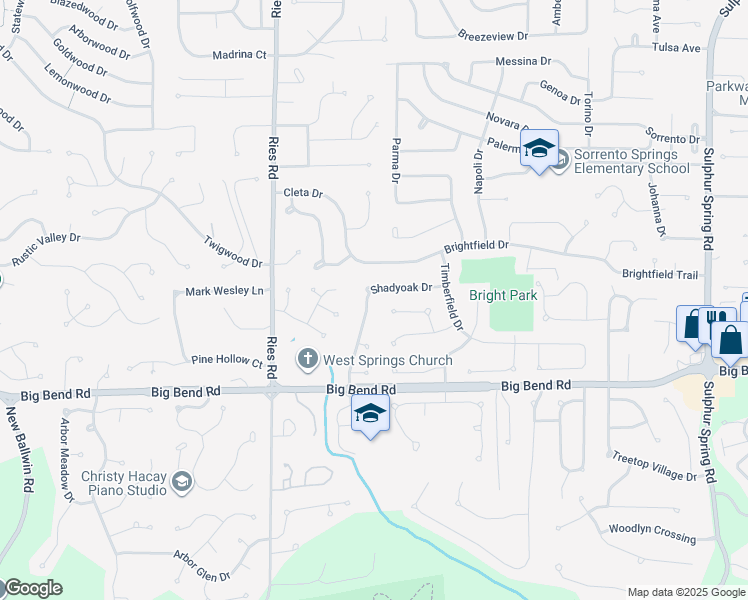 map of restaurants, bars, coffee shops, grocery stores, and more near 1105 Hollyberry Drive in Ballwin