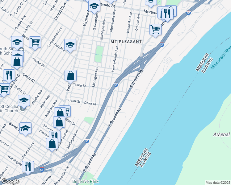 map of restaurants, bars, coffee shops, grocery stores, and more near 4658 Itaska Street in St. Louis