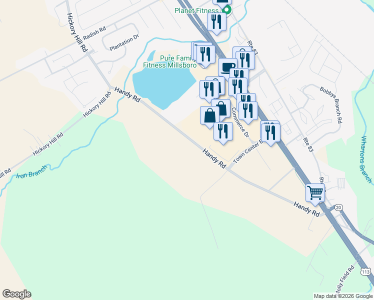map of restaurants, bars, coffee shops, grocery stores, and more near 26280 Handy Road in Millsboro