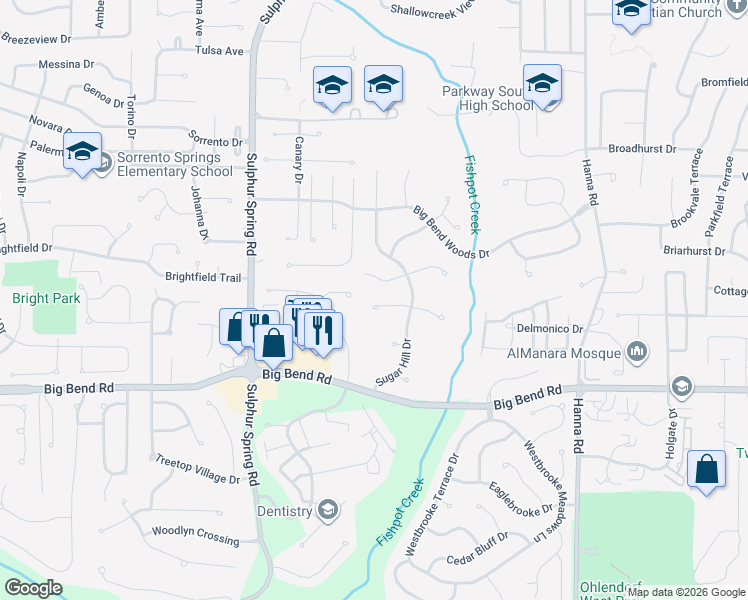 map of restaurants, bars, coffee shops, grocery stores, and more near 706 Shallowford Drive in Ballwin