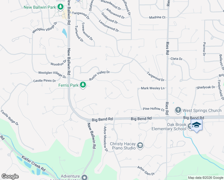 map of restaurants, bars, coffee shops, grocery stores, and more near 659 Clear Creek Court in Ballwin