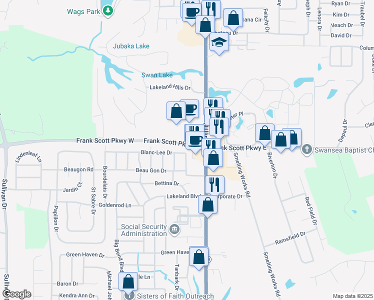 map of restaurants, bars, coffee shops, grocery stores, and more near 47 Blanc-Lee Drive in Belleville