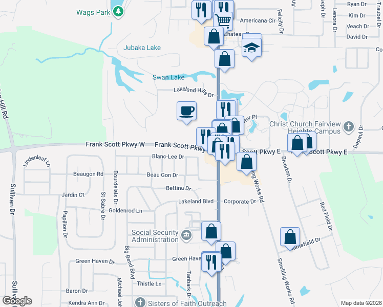 map of restaurants, bars, coffee shops, grocery stores, and more near 47 Blanc-Lee Drive in Belleville
